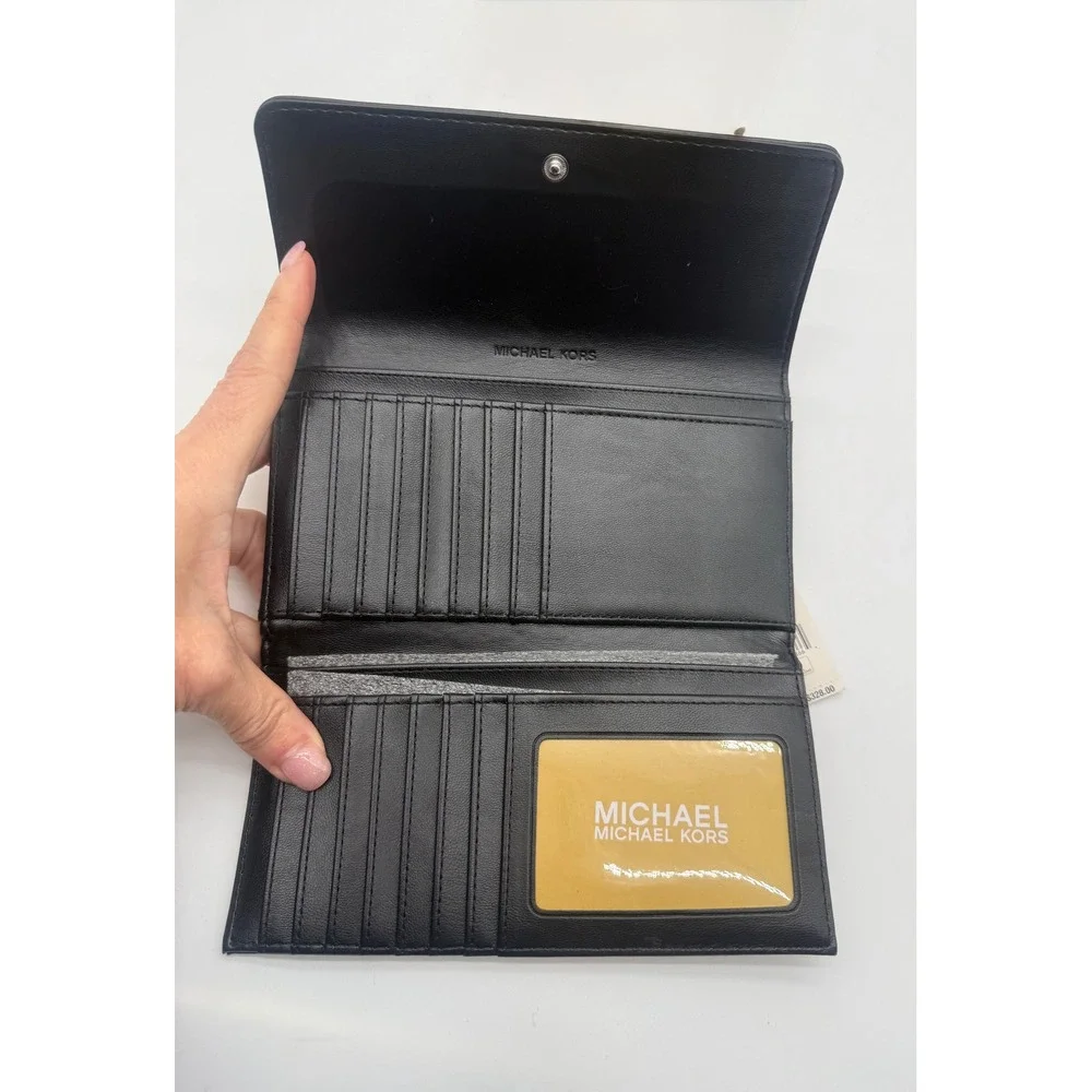 Michael Kors Jet Set Travel Large‎ Quilted Tri-Fold Wallet Black NWT